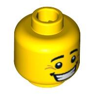 Minifig Head Graduate, Eyebrows, White Pupils, Chin Dimple, Smile Wrinkles and Wide Open Smile Print [Blocked Open Stud] Gelb
