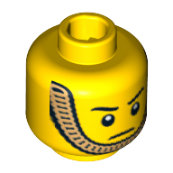 Minifig Head Royal Guard, Stern Eyebrows, White Pupils and Gold Chin Strap Print [Blocked Open Stud] Yellow