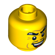 Minifig Head Gangster, Thick Eyebrows, Thin Moustache, Cheek Dimples, and Sinister Open Smile Print Gelb