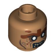 Minifig Head Zombie, Silver Eyes and Brown Face Lines Closed Mouth / Bared Teeth Print Medium Nougat