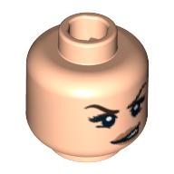 Minifig Head Angelica, Dual Sided, Dark Brown Eyebrows, Eyelashes Pensive / Conniving Print [Blocked Open Stud] Hellnougat
