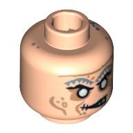 Minifig Head Zombie, Silver Eyes and Light Gray Eyebrows Print Light Nougat