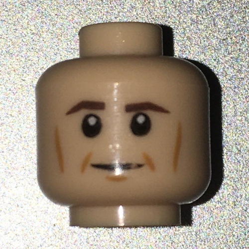 Minifig Head Rebel Trooper / Cook, Brown Eyebrows, Light Brown Cheek Lines Print [Blocked Open Stud] Light Nougat