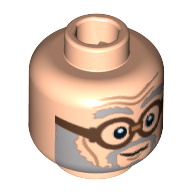 Minifig Head Ernie Prang, Gray Beard and Eyebrows, Brown Glasses Print [Blocked Open Stud] Light Nougat