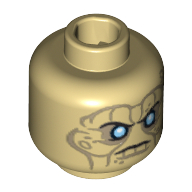 Minifig Head Davy Jones, Silver Eyes and Furrowed Brow Print [Blocked Open Stud] Tan