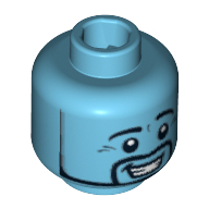 Minifig Head Genie, Eyebrows and Facial Hair, Open Smile Print [Blocked Open Stud] Medium Azure