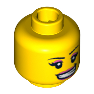 Minifig Head Skater Girl, Pink Lips and Eye Shadow, Open Smile with Teeth Print [Blocked Open Stud] Yellow