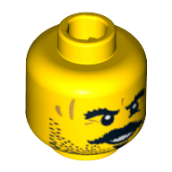 Minifig Head Bandit, Beard Stubble, Mustache, Goatee, Bushy Eyebrows, Scars and Open Mouth Smile Print [Blocked Open Stud] Yellow