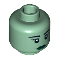 Minifig Head Lady Liberty, Eyebrows, Eyelashes, White Pupils, Dark Green Lips Print Sandgrün