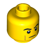 Minifig Head Roman Soldier, Thick Eyebrows, Brown Cheek Lines, Determined Print [Blocked Open Stud] Gelb
