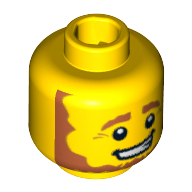 Minifig Head Leprechaun, Beard Brown Angular Bushy with White Pupils and Open Mouth Smirk Print [Blocked Open Stud] Yellow