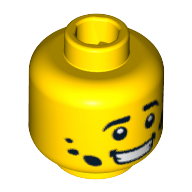 Minifig Head Mechanic, Eyebrows, White Pupils and Dirt Stains Print [Blocked Open Stud] Yellow