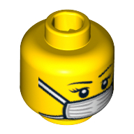 Minifig Head Surgeon, Thin Eyebrows, Eyelashes and White Surgical Mask Print [Blocked Open Stud] Yellow