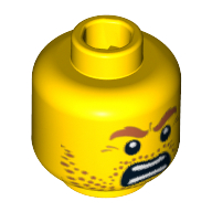 Minifig Head Highland Battler, Beard Stubble with Angry Eyebrows and Open Angry Mouth Print [Blocked Open Stud] Gelb