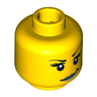 Minifig Head Intergalactic Girl, Arched Eyebrows, Eyelashes, Smirk with Silver Lips Print [Blocked Open Stud] Yellow