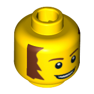 Minifig Head Butcher, Brown Bushy Sideburns, Thin Eyebrows, White Pupils and Open Mouth Smile Print [Blocked Open Stud] Yellow