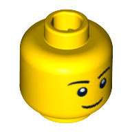Minifig Head, Black Eyebrows, Thin Grin, Black Eyes with White Pupils Print [Blocked Open Stud] Gelb
