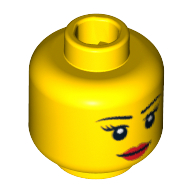 Minifig Head, Thin Eyebrows, Eyelashes, White Pupils, Red Lips Smile Print [Blocked Open Stud] Yellow