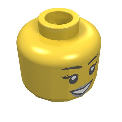 Minifig Head, Peach Lips, Open Mouth Smile, Black Eyebrows Print [Blocked Open Stud] Gelb