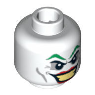 Minifig Head Joker, Green Eyebrows, Red Lips, Wide Smile / Smirk Print Weiß