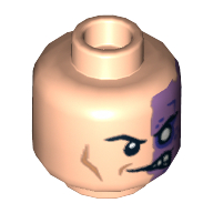 Minifig Head Two-Face (Harvey Dent), Half Normal, Half Purple with Scar and No Pupil Print Hellnougat