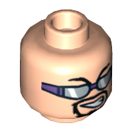 Minifig Head Henchman, Glasses with Silver Sunglasses with Purple Frame and Goatee Print [Blocked Open Stud] Hellnougat