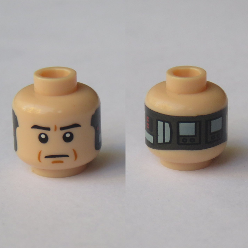 Minifig Head Lobot, Dual Sided, Eyebrows, Frown / Implant Print [Blocked Open Stud] Hellnougat