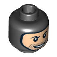 Minifig Head Boba Fett / Stormtrooper, Balaclava with Light Nougat Face, Stubble and Rakish Smile Print [Blocked Open Stud] Black