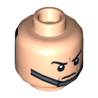 Minifig Head, Chin Strap, Black Goggles / Stern Eyebrows no Goggles Print Light Nougat