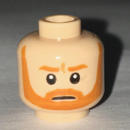Minifig Head Obi-Wan Kenobi, Beard with Brown Trim Beard Closed Mouth / Bared Teeth Print Hellnougat