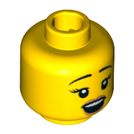 Minifig Head Viking Woman, Dual Sided, Eyebrows and Eyelashes, Open Mouth / Frown Print [Blocked Open Stud] Yellow