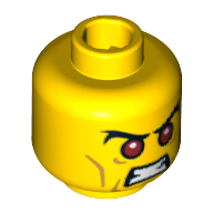 Minifig Head Evil Knight, Red Eyes with Black Bushy Eyebrows and Open Angry Mouth Print [Blocked Open Stud] Gelb