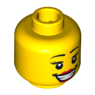 Minifig Head Bride, Large Red Lips, Open Mouth Smile with Teeth, Dark Brown Eyebrows, Thin Eyelashes and White Pupils Print Gelb