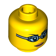 Minifig Head Swimming Champion, Open Smile / Swimming Goggles Print Yellow