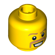 Minifig Head Daredevil, Dual Sided, Brown Eyebrows and Moustache, Happy / Scared Print [Blocked Open Stud] Gelb