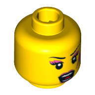 Minifig Head Rocker Girl, Dark Pink Lips, Eye Shadow and Lightning Bolt, Open Mouth Print Yellow