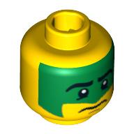 Minifig Head Aztec Warrior, Green War Paint Print Gelb