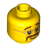 Minifig Head Hippie, Glasses, Brown Moustache and Eyebrows Print [Blocked Open Stud] Yellow
