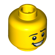 Minifig Head Bunny Suit Guy, Eyebrows, Open Smile, White Pupils Print Gelb