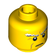 Minifig Head Ocean King, White Bushy Eyebrows, Crow's Feet and Cheek Lines Print [Blocked Open Stud] Gelb