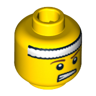 Minifig Head Tennis Ace, Headband White, Brown Eyebrows, Open Mouth Smirk Print [Blocked Open Stud] Gelb