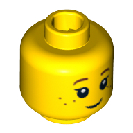 Minifig Head Grandma Visitor, Eyelashes, Brown Eyebrows, Freckles Print [Blocked Open Stud] Gelb