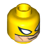 Minifig Head Iron Fist, White Pointed Eyes, Light Nougat Face, Smirk Print [Blocked Open Stud] Gelb