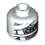 Minifig Head Mummy, Red Eyes and Glow in Dark Wrapping Print [Blocked Open Stud] Weiß