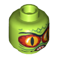 Minifig Head Swamp Creature, Red and Yellow Eyes, Pointed Teeth and Scales Print [Blocked Open Stud] Lime