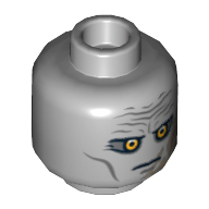 Minifig Head Darth Malgus, Yellow Eyes, Wrinkled Brow, Scar Print [Blocked Open Stud] Light Bluish Gray