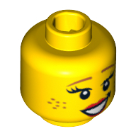 Minifig Head Cowgirl, Thin Dark Orange Eyebrows, Eyelashes, Freckles and Red Lips Print Gelb