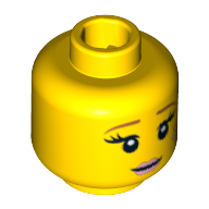 Minifig Head Fairy, Brown Eyebrows, Eyelashes, Pink Lips and White Flower Print [Blocked Open Stud] Yellow