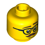Minifig Head Businessman, Glasses with Dark Brown Thick Eyebrows and Moustache Print [Blocked Open Stud] Yellow