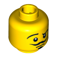 Minifig Head Actor, Moustache, Goatee, Raised Eyebrow, Smirk / Open Mouth Scared Print Gelb